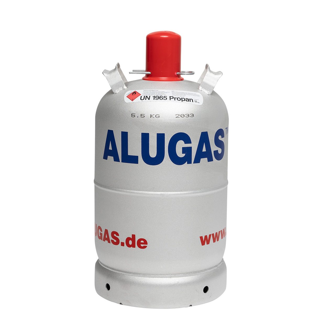 11 kg Alugas Propan Gasflasche ungefüllt aus Aluminium mit roter Schutzkappe, ideal für Gasgrill, Camping und Heizanwendungen